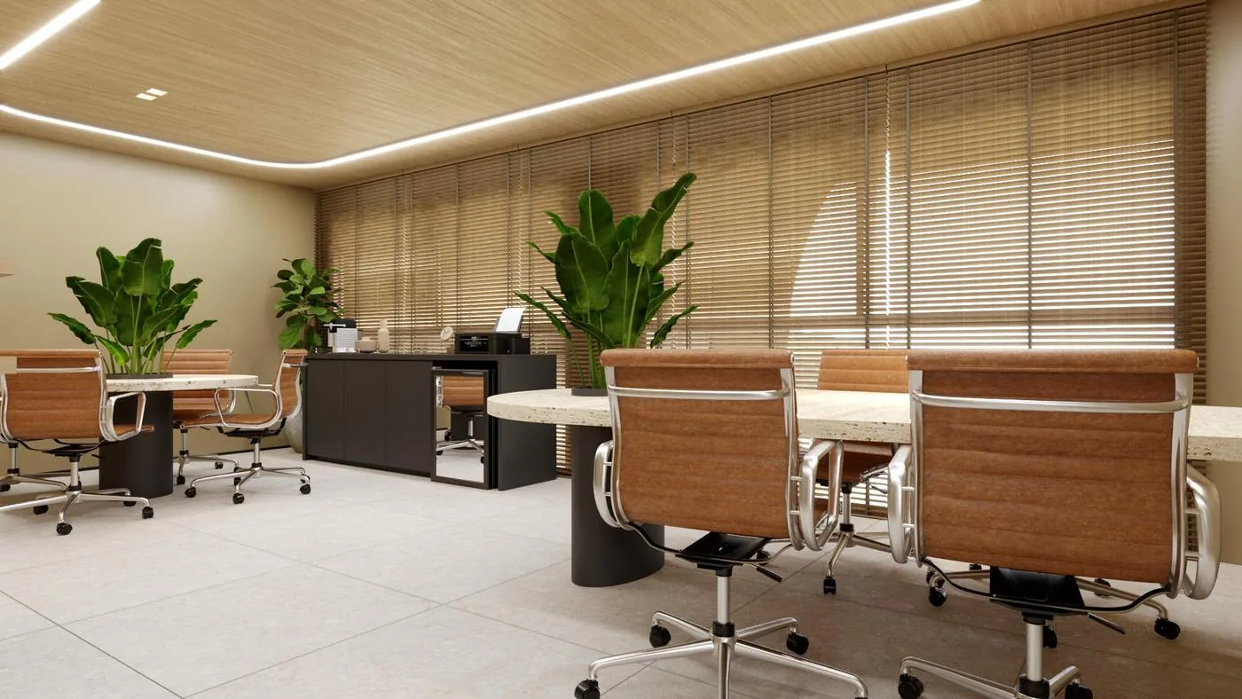 Coworking com mesa e cadeiras